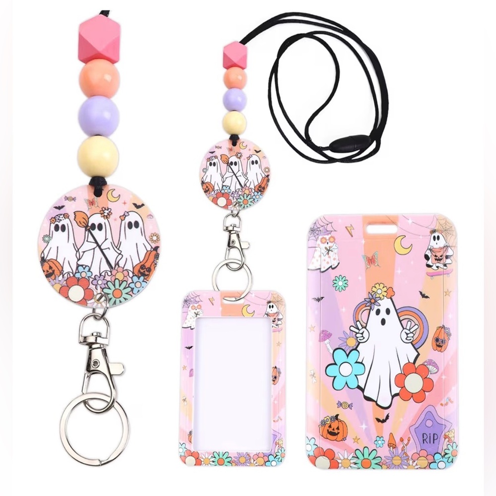 Halloween Lanyard Badge Holder w/Breakaway Lanyard & Detachable Keychain-New